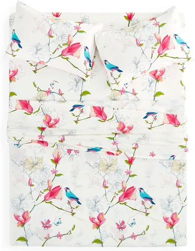Miniatura 3 de Wake In Cloud - Sábanas florales, 100% algodón, juego de sábanas de 4 piezas, ropa de cama estética botánica bohemia con estampado de pájaros, Rosa