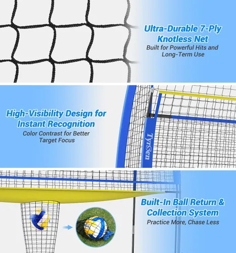 Miniatura 4 de Volleyball Practice Net with Ball Return System, Height Adjustable 6.5-8FT, 11 * 8FT Portable Volleyball Training Equipment for Serving, Spiking