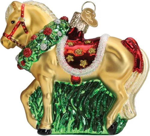Miniatura 5 de Old World Christmas - Adorno de caballo con copo de nieve de vidrio soplado para árbol de Navidad, decoración festiva hecha a mano, colección
