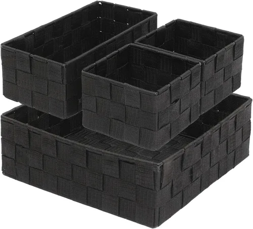 Miniatura 14 de Juego de 4 cestas de almacenamiento tejidas de polipropileno con marco de metal, cajas de tela apilables para cajones, armario, estante, guardería
