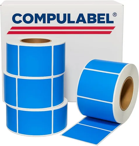 Compulabel 640102 Etiquetas de envío de transferencia térmica, 4 x 6 pulgadas, azul, adhesivo permanente, perforaciones entre etiquetas, 1000 por
