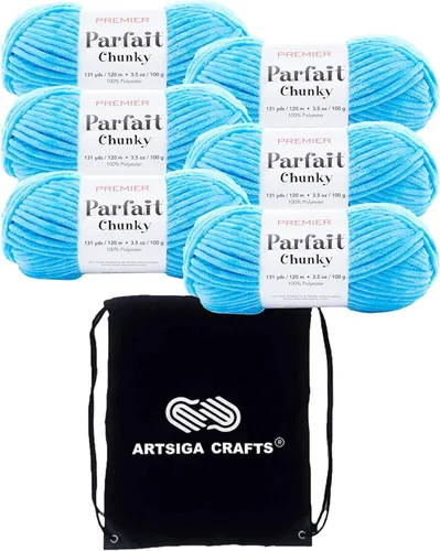 Miniatura 68 de Premier Yarns Parfait Chunky Mushroom 1150-41 (6 madejas - mismo lote de tinte) Peso S Bulky #6 Hilo de poliéster para ganchillo y punto con bolsa