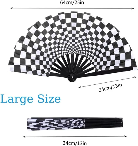 Miniatura 2 de Abanico plegable grande de bambú para mano, 2 unidades, ventilador plegable de mano Rave Clack, ventilador plegable de tela de nailon chino/japonés