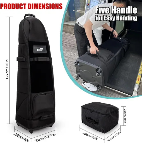 Miniatura 2 de Bolsas de viaje de golf acolchadas con ruedas, 900D Oxford resistente al desgaste, fundas de viaje plegables para palos de golf de lados suaves