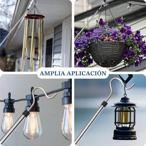 Miniatura 6 de Poste con Gancho para Ropa, Gancho Extensor para Colgar Ropa, Luces y Plantas, Extensible de 35" a 50", Hecho de Tubo de Acero Inoxidable con Mango
