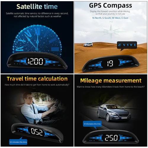 Miniatura 8 de Pantalla de visualización frontal de coche Digital GPS Navegación Velocímetro GPS Sistema Dual Pantalla de visualización
