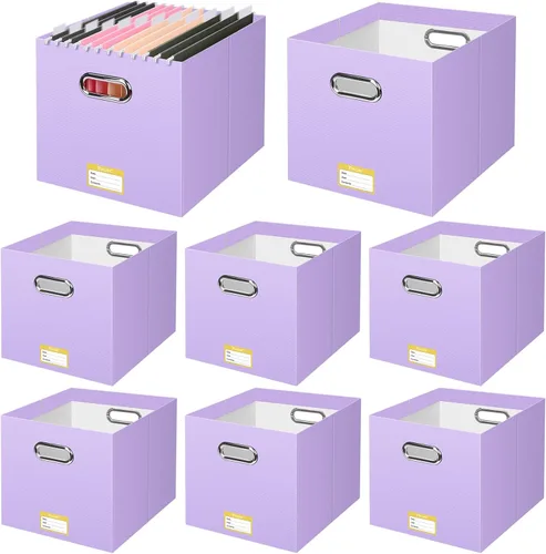 Miniatura 39 de BALEINE Caja organizadora de archivos, organizador de carpetas de archivos de cartón con asa para tamaño carta, caja de archivos colgante plegable