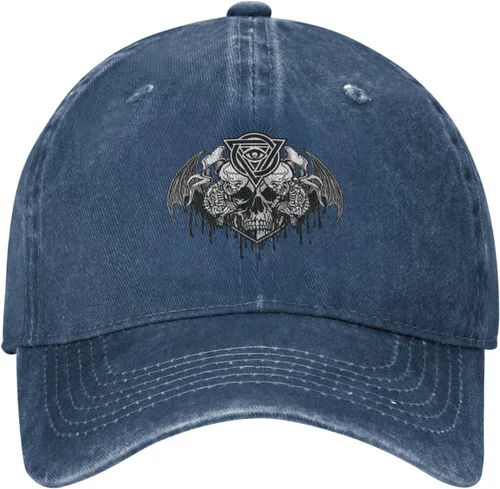 Miniatura 2 de Cowboy Hat Trendy Hats for Man and Women Djustable Four Season Outdoor Baseball Cap of Hell Skull with Angel Navy Blue