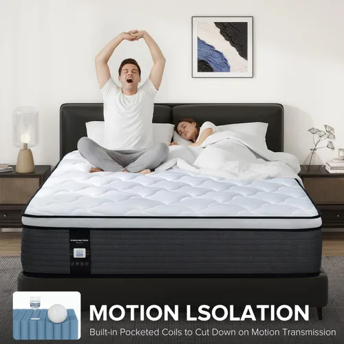 Miniatura 6 de Marine Moon Colchón individual de 14 pulgadas, colchón híbrido de espuma viscoelástica, cama de resorte bolsillo con aislamiento de movimiento