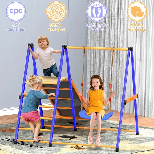 Miniatura 3 de SPIDERCAMP Zona de juegos para interiores, gimnasio de la selva 4 en 1 para niños, juego de escalada interior con tobogán interior, juego de metal