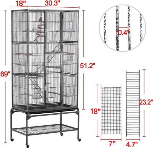 Miniatura 3 de Yaheetech Jaula para Pájaros Extra Grande de 69 Pulgadas, Jaula de Metal para Loros de Tamaño Mediano, Cacatúas, Cotorras, Periquitos, Tortolitos
