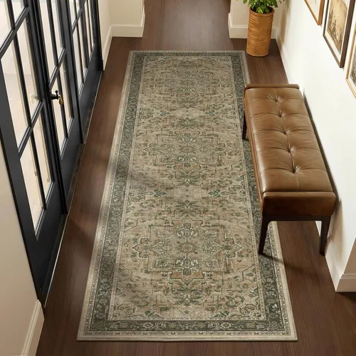 Miniatura 110 de Alfombra de pasillo profundo azul 2x8, alfombra de pasillo lavable antideslizante para entrada interior, alfombra de medallón vintage de 0.27