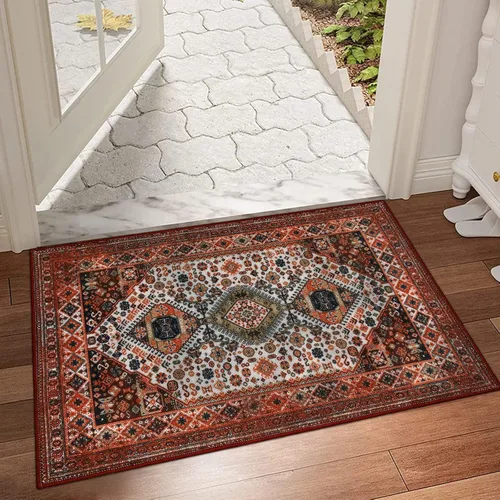 Miniatura 7 de Collive Tapete lavable para interiores, tapete retro antideslizante de bienvenida de 20" x 32" pulgadas, alfombra de área de absorción rápida, Rojo