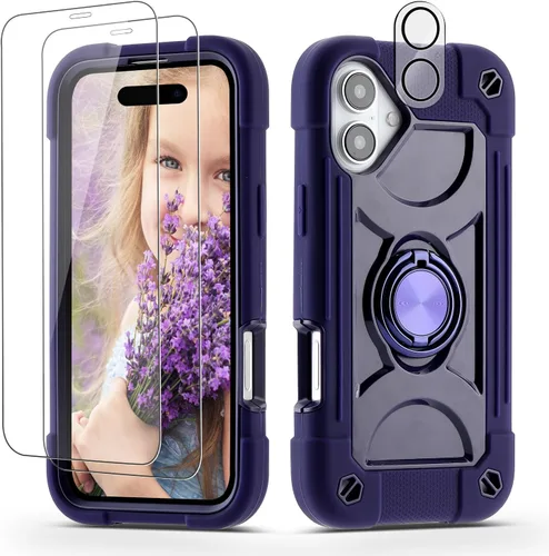 Miniatura 161 de Funda para iPhone 11 de 6.1 pulgadas con soporte de anillo, con 2 protectores de pantalla de vidrio, resistente a los golpes, resistente a