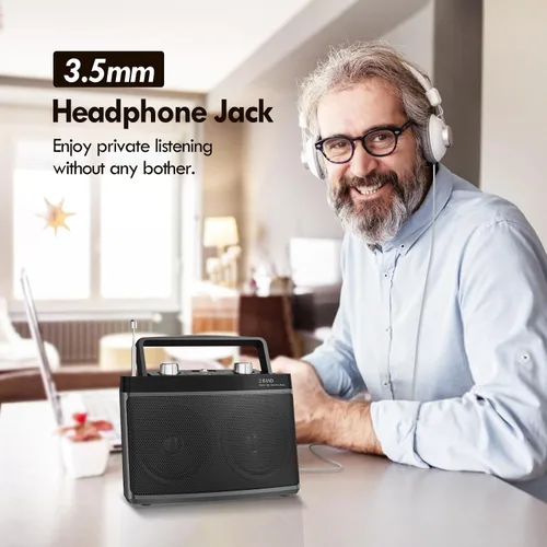 Miniatura 4 de AM FM Radio portátil enchufable de pared o batería para el hogar y al aire libre, fuerte recepción y sonido estéreo, fácil de usar, conector de Negro