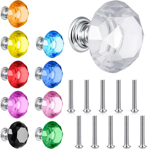 Miniatura 9 de Youyole 10 pomos de cristal coloridos para cajones de 1.18 pulgadas (1.181 in) para armarios y cajones, pomos para cajones de tocador y cocina