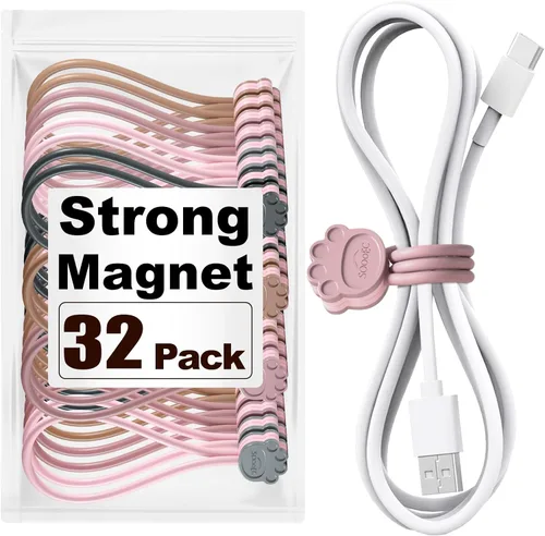 Miniatura 7 de SOOOEC Bonitas bridas magnéticas de pata de gato, paquete de 24, organizadores de cables de silicona reutilizables para el hogar y la oficina