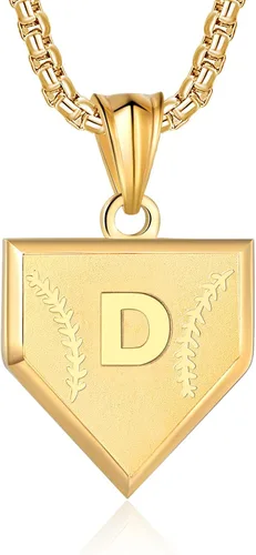 Miniatura 75 de Collar con inicial de la A a la Z para niños, de acero inoxidable, con dije de escudo de letra, cadena de 22 + 2 pulgadas, inspirador de béisbol