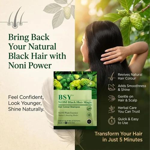 Miniatura 5 de BSY Noni Black Hair Magic Hair - Champú de color para el cabello (0.4 fl oz x 6 bolsitas) Tinte permanente natural sin amoníaco para hombres