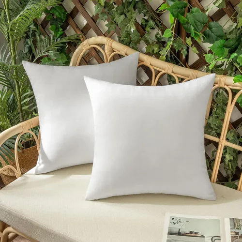 Miniatura 8 de Juego de 2 fundas para cojines de exterior, impermeables, decorativas, de lino, para casa de campo, fundas sólidas para cojines para tienda
