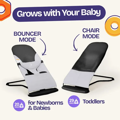 Miniatura 6 de ComfyBumpy Asiento Ergonómico Rebotador para Bebé - Estuche de Transporte de Viaje Adicional - Silla Rebotadora Segura y Portátil con Posiciones