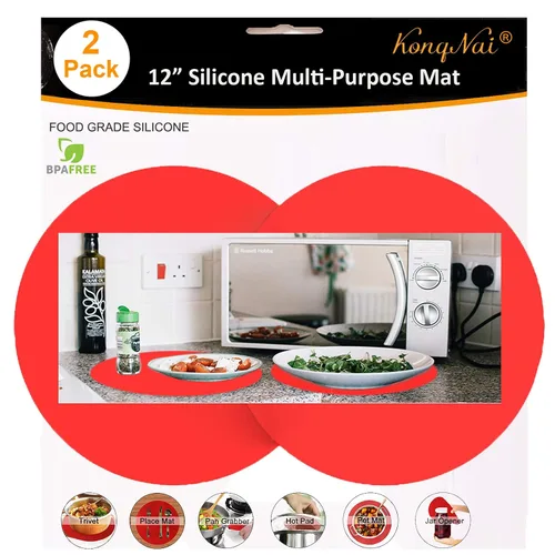 Miniatura 9 de Tapete de silicona para microondas de 12 pulgadas, tapete giratorio antiadherente para cocina, tapete multiusos resistente al calor, paquete de 2