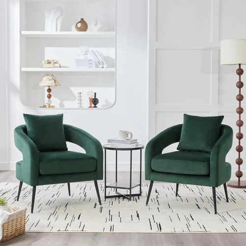 Miniatura 17 de Juego de 1 sofá biplaza pequeño y 2 sillas decorativas, juego de sofá y sillón de 3 piezas para sala de estar, moderno sofá de terciopelo con silla