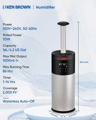 Miniatura 2 de Humidificadores para dormitorio, humidificador de 16 litros para habitación grande de 1500 pies cuadrados, humidificador ultrasónico de niebla fría