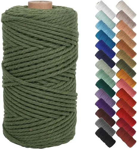 NOANTA - Cuerda de macramé color verde oliva, 1/8 pulgadas (3 mm) x 109 yardas (100 metros), cuerda de algodón colorido para colgar en la pared,