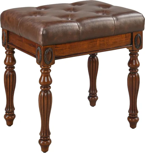 Miniatura 7 de Taburete de tocador de madera maciza con tapizado, banco de piano de mediados de siglo con patas talladas, taburetes de maquillaje con asiento