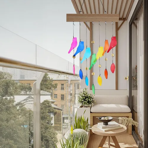 Miniatura 3 de Campanas de viento de vidrio coloridas para jardín y patio al aire libre - Campana de viento con diseño de pájaro hecha a mano, regalo perfecto