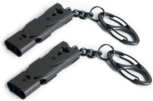 silbato de emergencia silbatos llaveros violación silbato acero inoxidable silbatos de altos decibelios Silbato de tubles dobles -Gun 2pcs