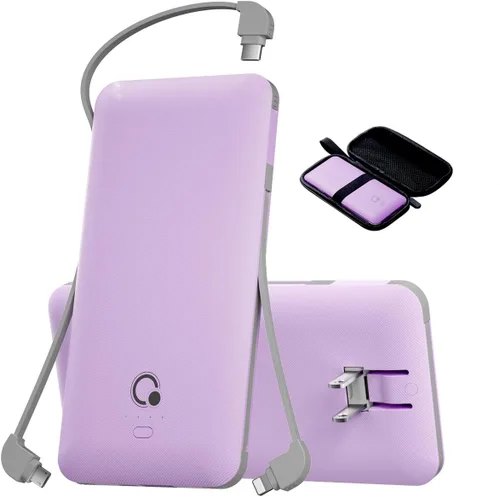 Miniatura 9 de Q 10000 mAh Banco de energía, cargador portátil delgado, paquete de batería externa con 4 salidas, enchufe de pared AC incorporado, cables Micro USB