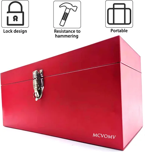 Miniatura 2 de Caja de herramientas de metal portátil de 16 pulgadas, caja de herramientas grande de calibre 18, caja de aparejos de pesca, caja de herramientas