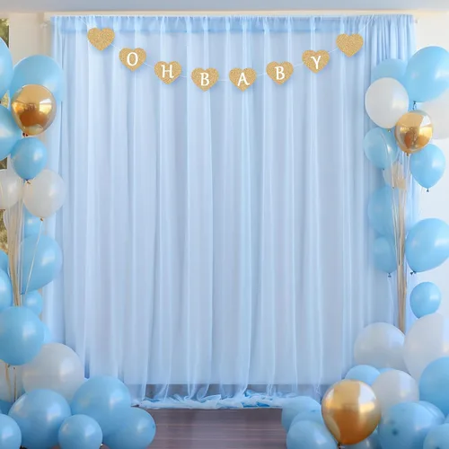 Miniatura 2 de Cortina de telón de fondo de tul azul bebé de 10 x 10 pies para fiestas, cortinas de fondo transparentes para bodas, baby shower, baby shower
