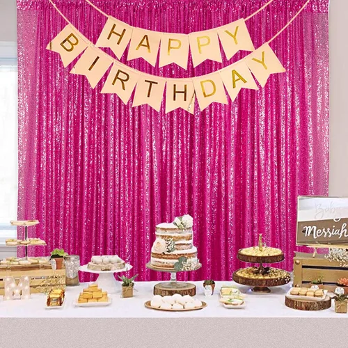 Miniatura 20 de ShinyBeauty Cortinas de Lentejuelas 2 Paneles 2ftx8ft Wine Telón de Fondo con Brillantina para Videos de YouTube Cortinas de Lentejuelas Borgoña