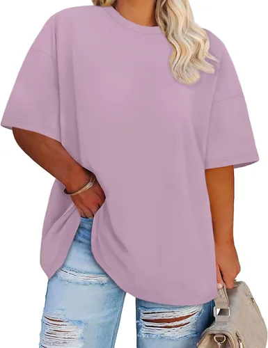Miniatura 19 de Blusas de Talla Grande Casuales Camisetas Oversized para Mujeres Ajuste Holgado Cuello Redondo Blusas Camisetas Básicas de Verano Tees