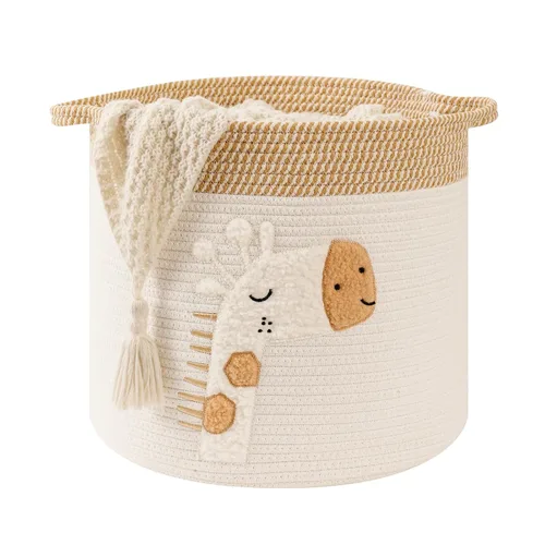 Miniatura 14 de Cestas de almacenamiento de juguetes tejidas de cuerda de algodón para niños, cestas de manta para sala de estar, organizador de juguetes con Jirafa