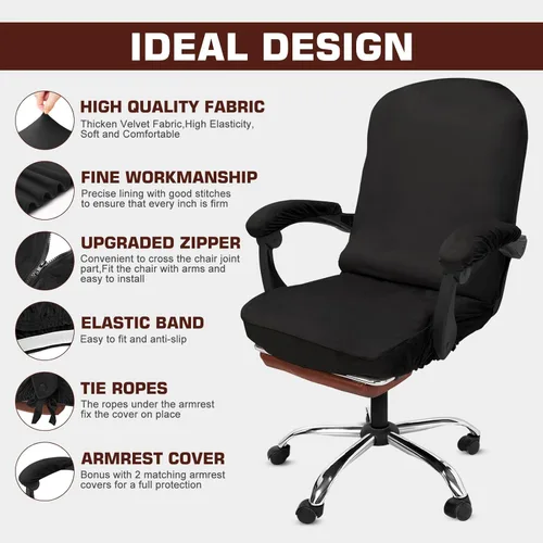 Miniatura 3 de NeColorLife Funda de terciopelo para silla de oficina con fundas para reposabrazos, funda elástica para silla de computadora de escritorio