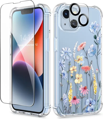 Miniatura 8 de GVIEWIN - Funda floral para iPhone 14 de 6.1 pulgadas, protector de pantalla + protector de lente de cámara, no se amarillenta, a prueba de golpes