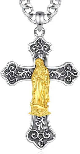 Miniatura 64 de EUDORA Collar de plata de ley 925, San Cristóbal y San Benito, San Miguel, Virgen María, San Judas Tadeo, Cruz de Buen Pastor y Arcángel, Medalla