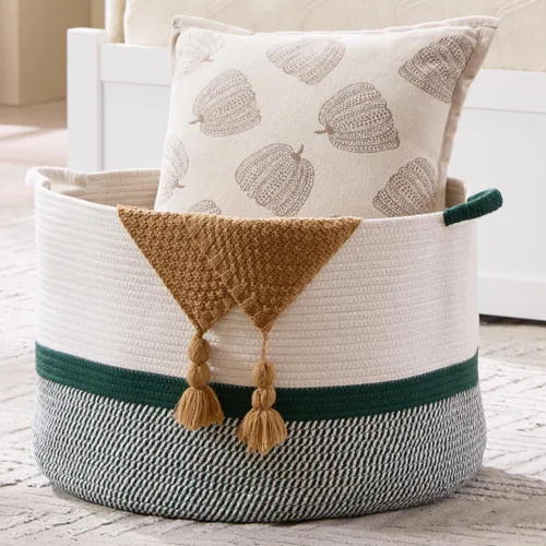 Miniatura 8 de Luxury Little Cesta de almacenamiento extragrande para guardería, 20 x 20 x 13.8 pulgadas, 100 % algodón con asas, cesta de manta para juguetes