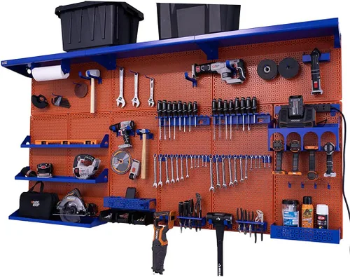 Miniatura 19 de OmniWall Weekend Warrior XL - Sistema de organización de pared de metal (negro/azul)