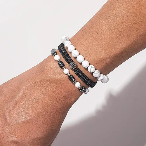 Miniatura 6 de Lynnaneo Juego de pulseras de cuentas para hombre de 0.315 in y 0.157 in de piedras preciosas curativas trenzadas con dije de circonita cúbica