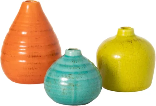 Miniatura 2 de Sullivans juego de jarrones de cerámica, diversos tamaño, colores aguamarina, naranja, verde, juego de 3 (CM2219)
