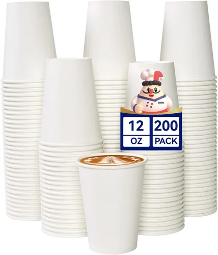 Miniatura 10 de JOLLY CHEF Paquete de 400 tazas de papel para café de 8 onzas, tazas de papel para bebidas blancas para café, agua, jugo o té, adecuadas