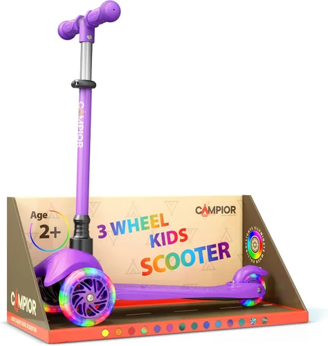 Miniatura 17 de Mini scooter naranja de 3 ruedas para niños, dirección por inclinación con ruedas LED iluminadas, manubrio ajustable, cubierta ancha antideslizante