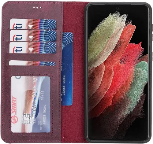 Miniatura 24 de HARDISTON Funda de piel compatible con Samsung Galaxy S22 Ultra – Funda magnética fuerte desmontable hecha a mano con tarjeteros y soporte, Negro