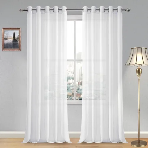 Miniatura 95 de DWCN Cortinas traslúcidas color verde frijol para sala de estar y dormitorio - Cortinas voile con aspecto de lino sintético con ojales en la parte