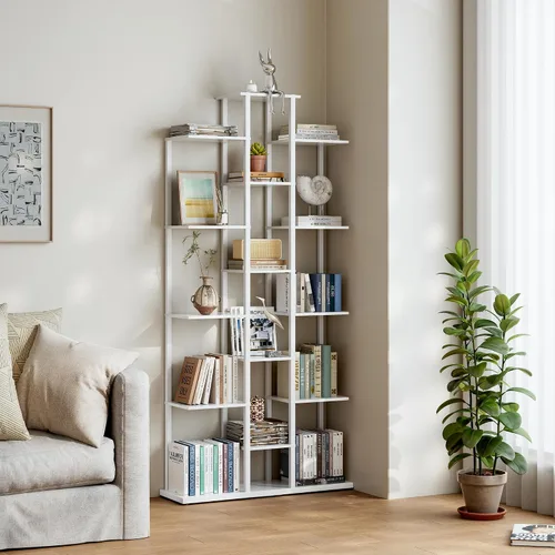 Miniatura 9 de DGSANDGO Estantería de 5 niveles para espacios pequeños, resistente y compacta para sala de estudio/dormitorio, estante de almacenamiento de madera